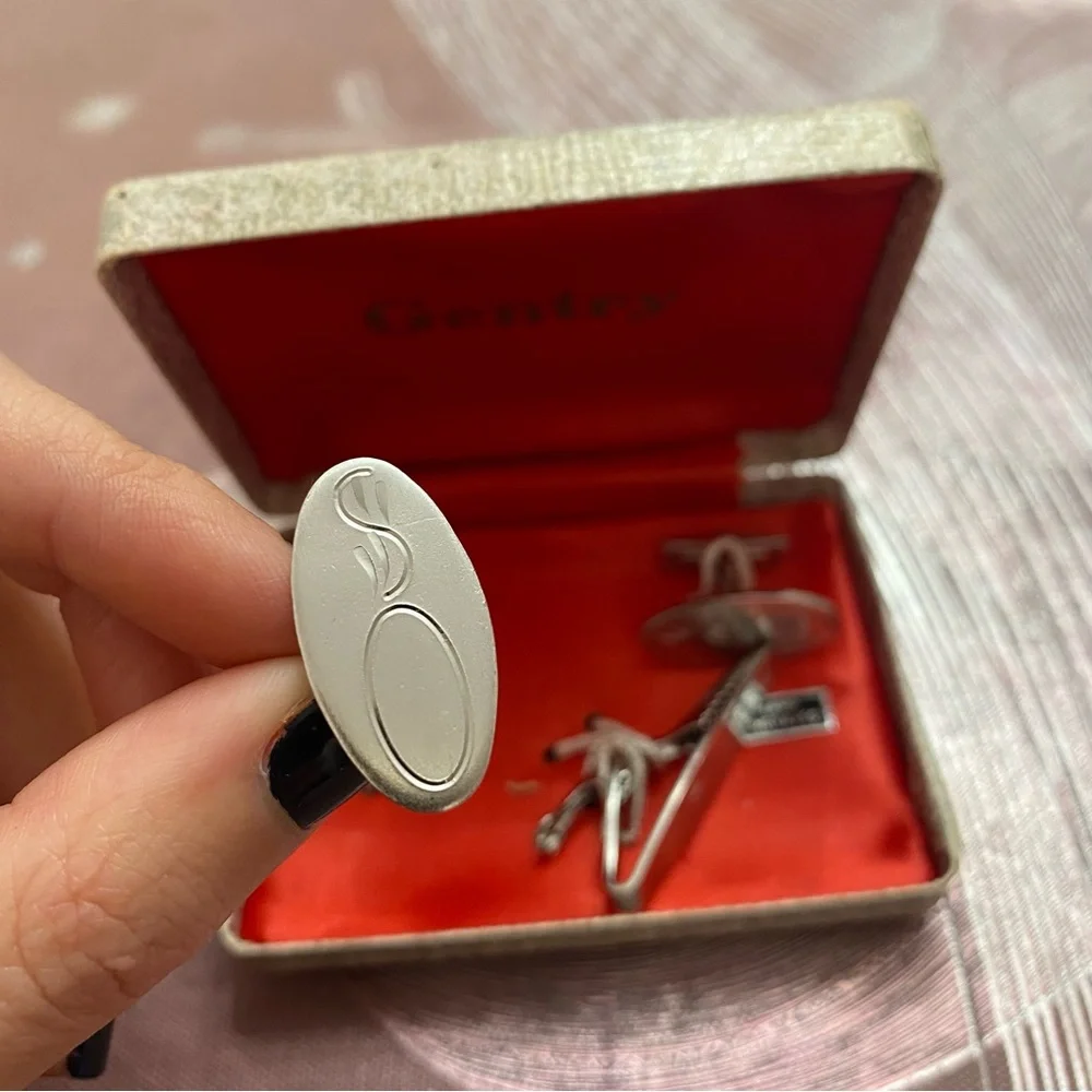 Vintage Pat. Pend Cuff Links & Tie Clip